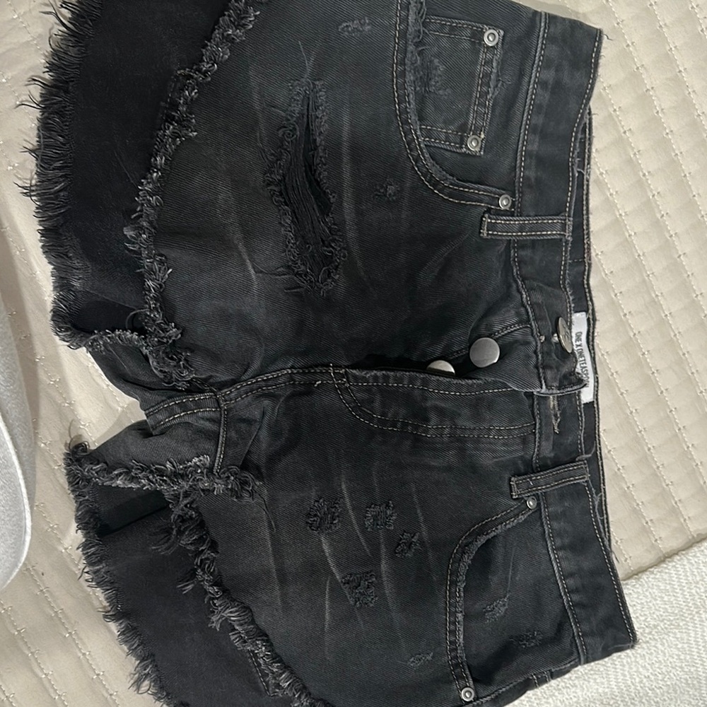 One Teaspoon Black Distressed Jean Shorts